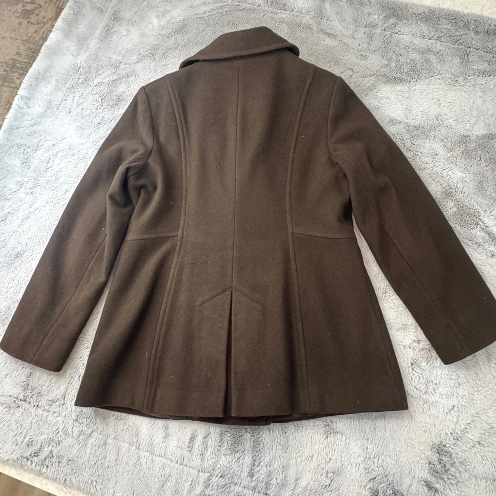 Anne Klein Womens Brown Wool Blend Double Breasted Pea Coat‎ Jacket Size L